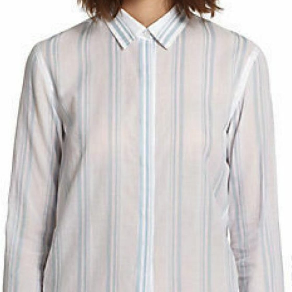 NWT THEORY Trillith Stripe Cotton Blouse Sz XL